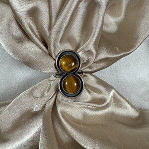 Sterling Silver Ring Tiger’s Eye Double Gemstone Bold Statement Jewelry Size 6.5